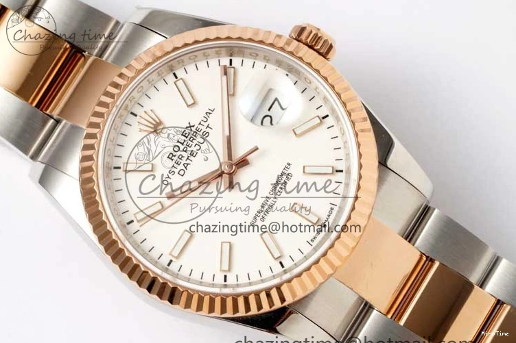 MiroTime 0508 Seasonal DateJust 36mm SS RG DIWF 1:1 Best Edition 904L Steel White Stick Dial on Jubilee Oyster SA 2306